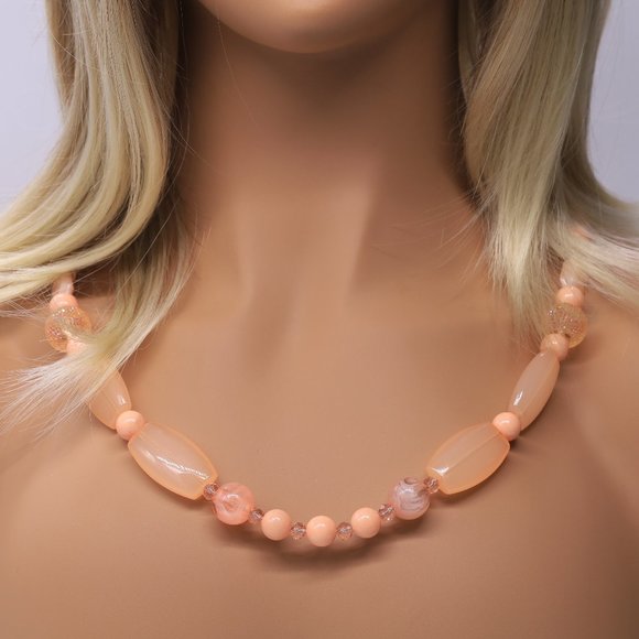 Unique coral color necklace set with bracelet and earrings. - Picture 2 of 8